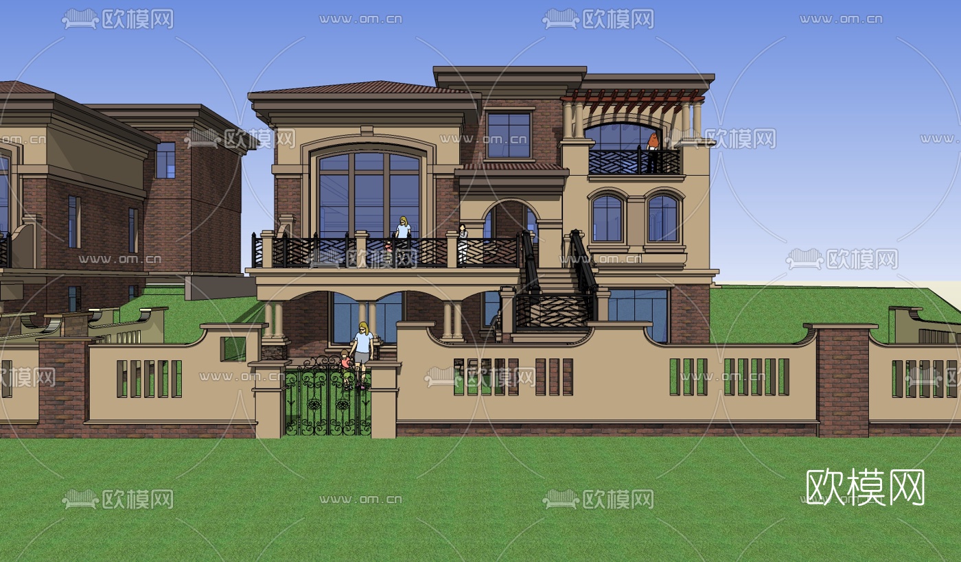 欧式独栋别墅su模型下载（渲染图1）