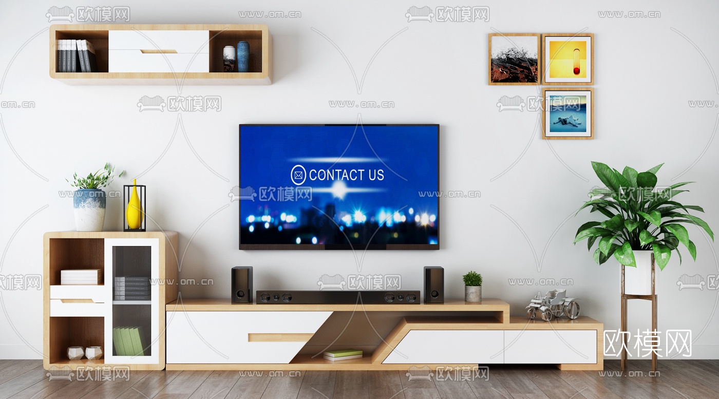 北欧实木电视柜3d模型下载