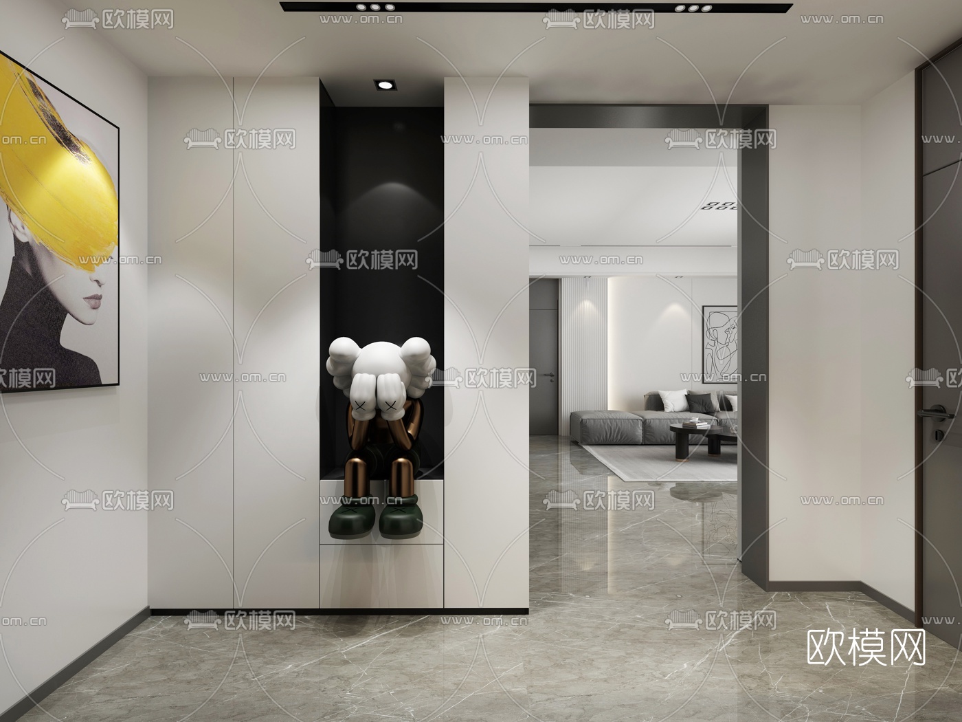 现代简约客厅餐厅3d模型