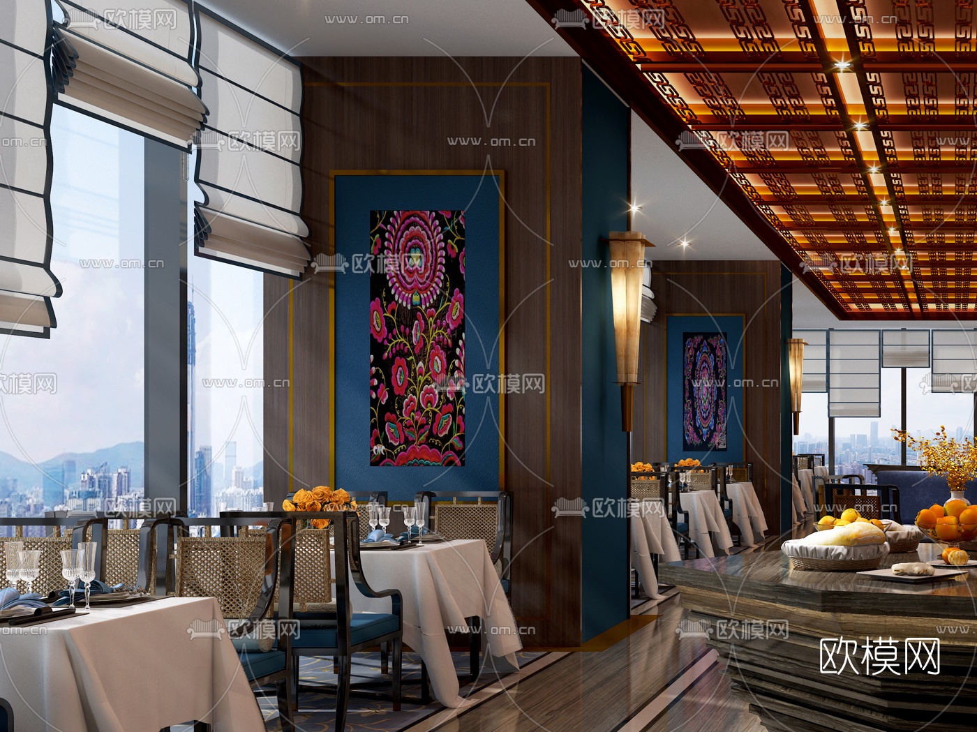新中式自助餐厅3d模型下载（渲染图3）