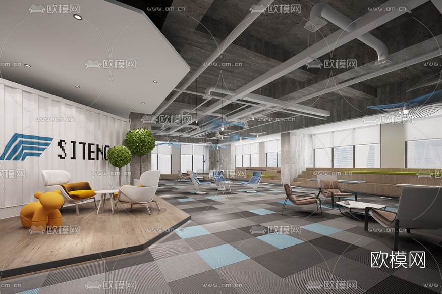 现代办公休闲洽谈区3d模型下载