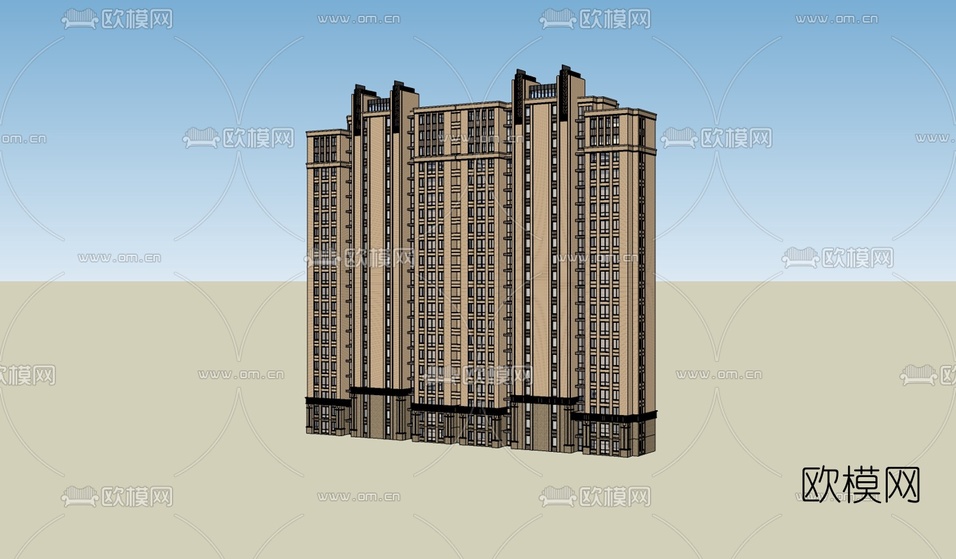 新古典高层公寓楼su模型下载