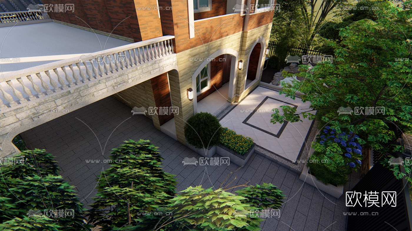 中式别墅庭院花园设计su模型下载（渲染图8）