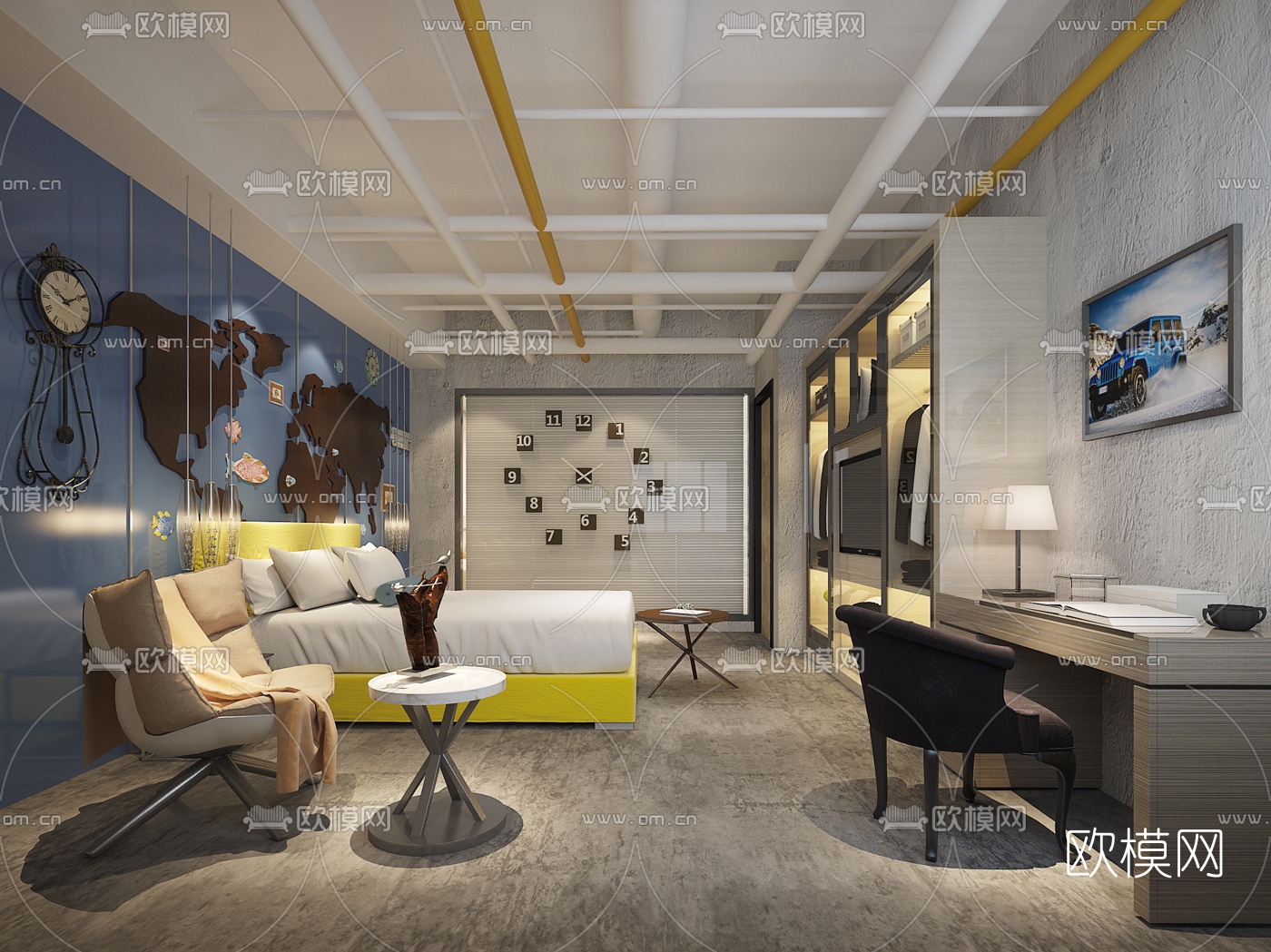 工业风卧室3D模型下载