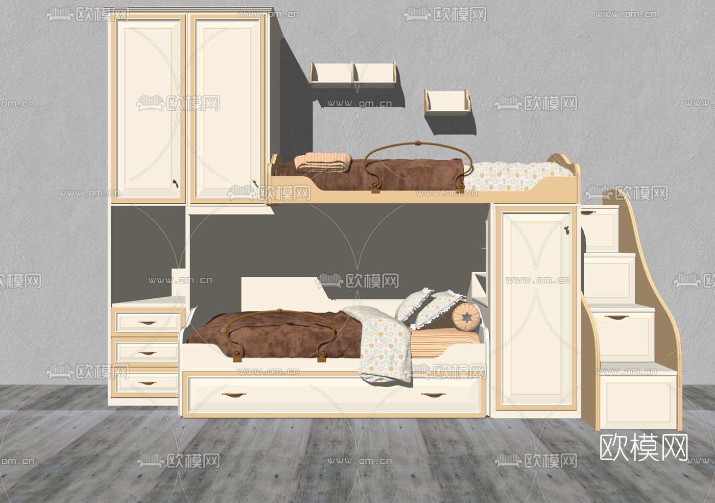 现代儿童高低床su模型下载