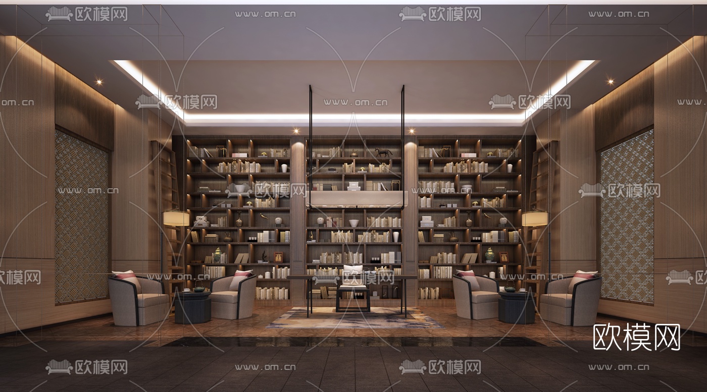 新中式会客室3d模型下载