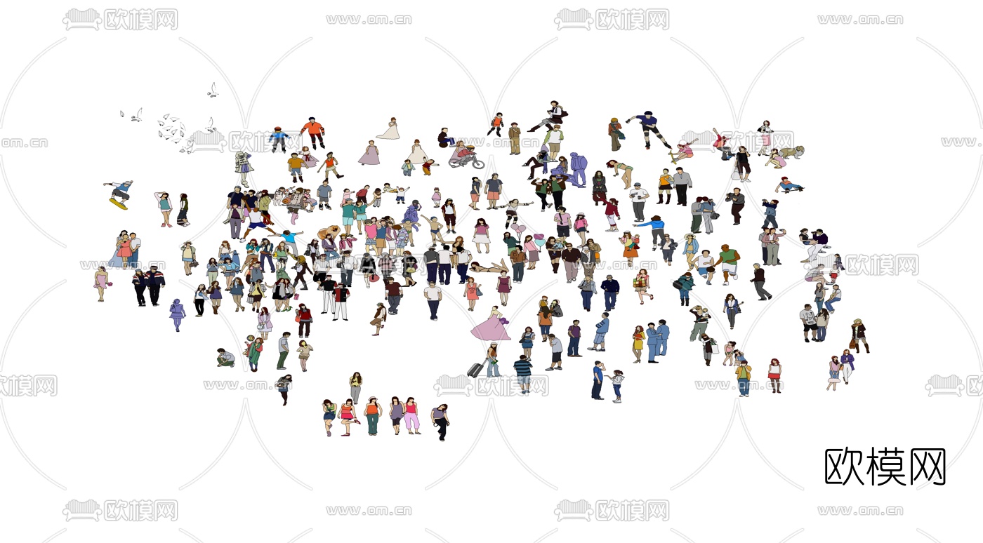 现代2d人物组合su模型下载