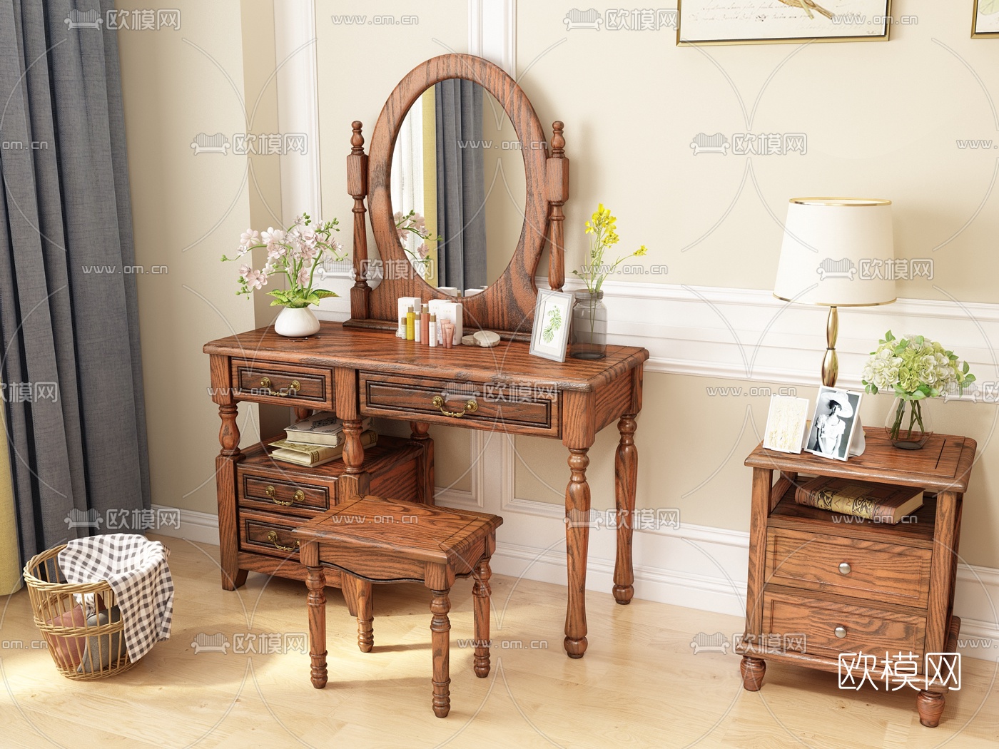 美式梳妆台3d模型下载