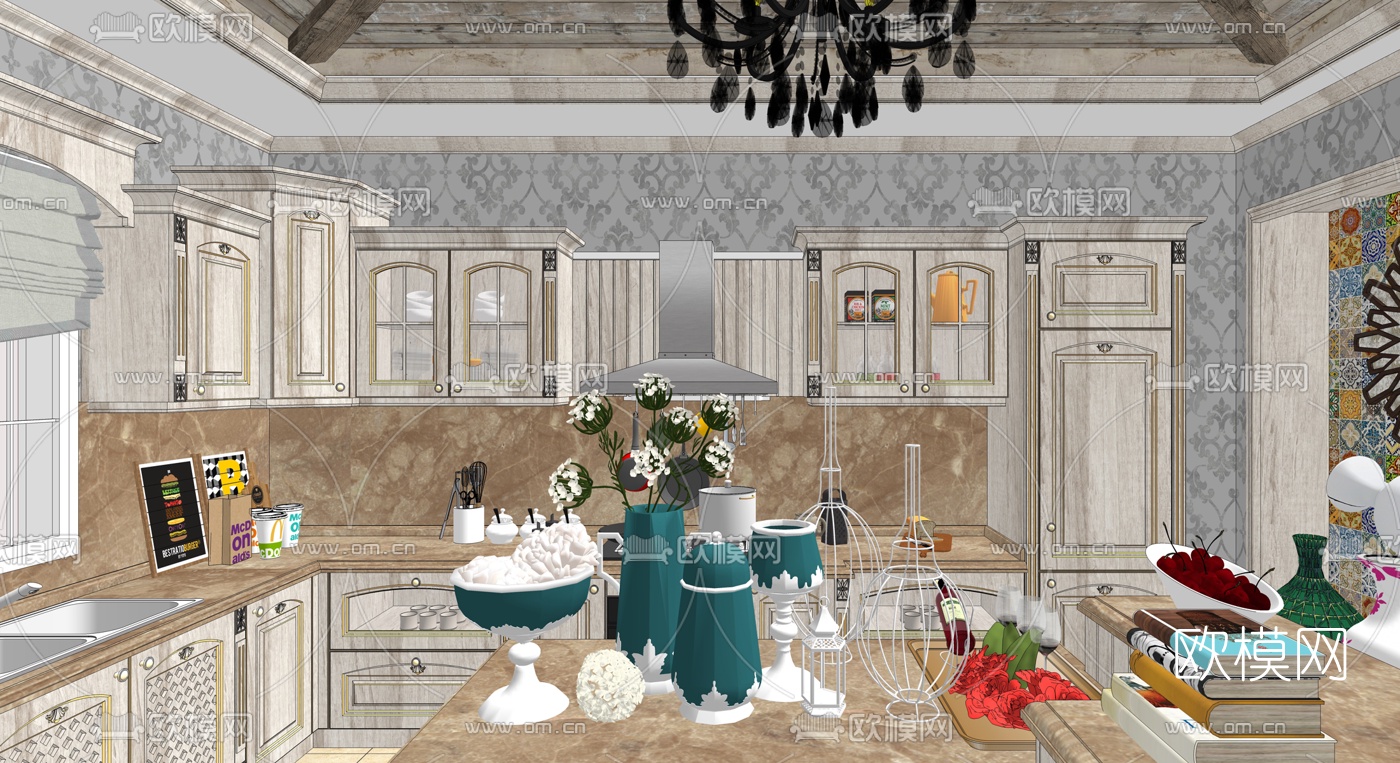 欧式厨房su模型下载（渲染图5）