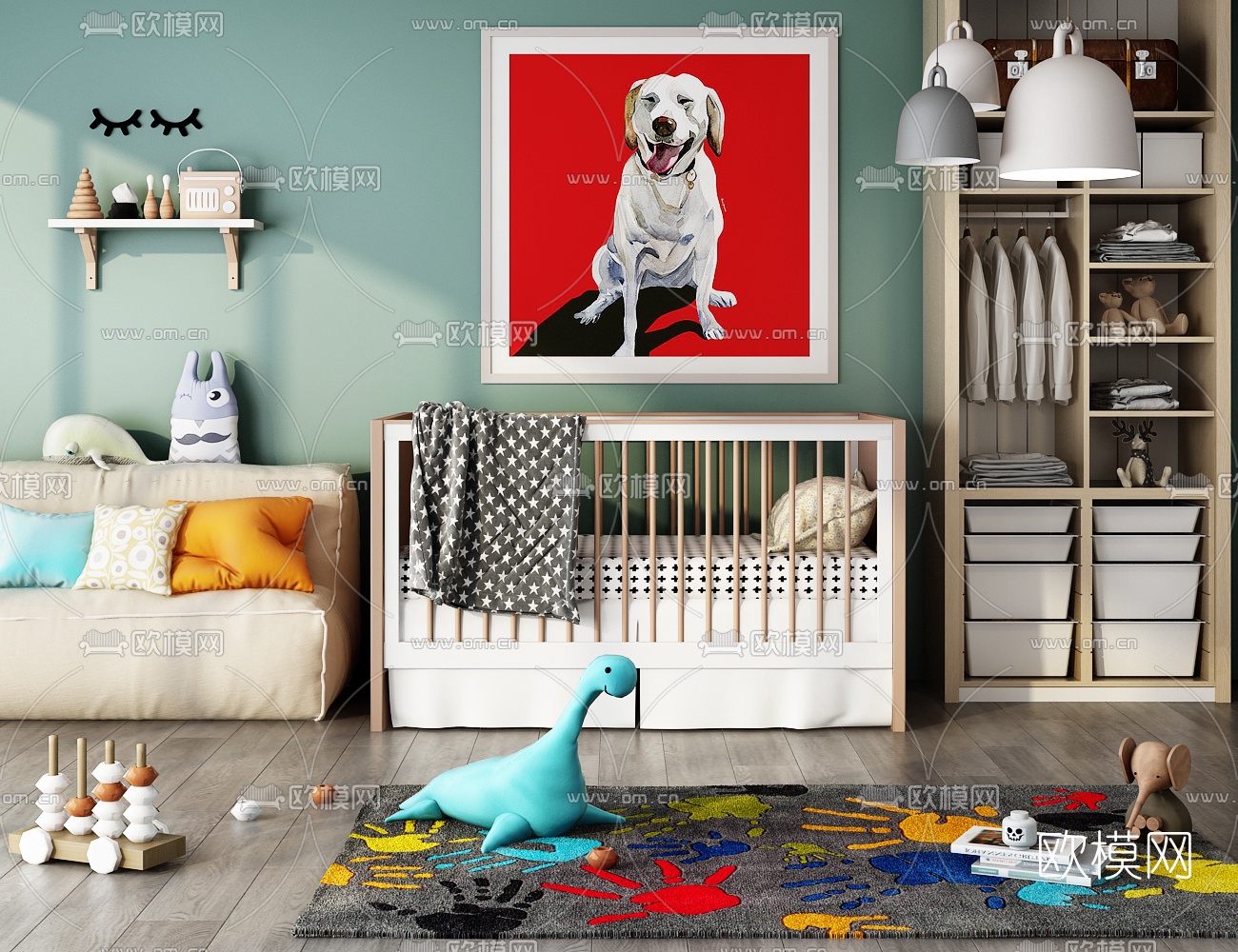 现代婴儿床儿童沙发3d模型下载
