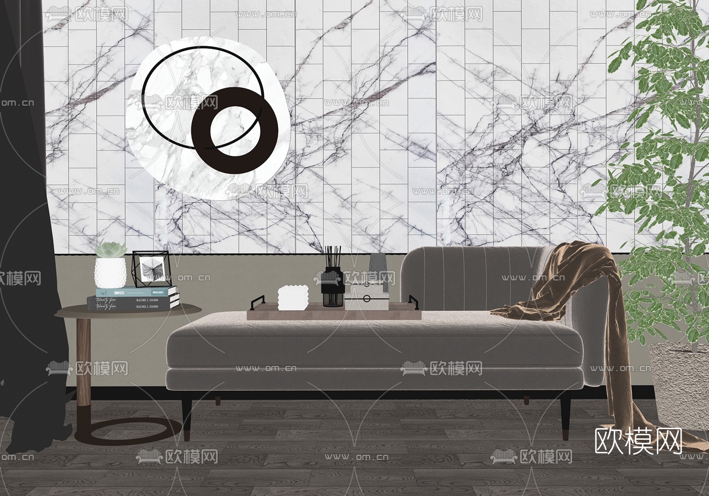 现代布艺贵妃椅su模型下载（渲染图2）