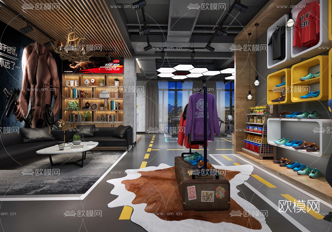 工业风健身房3d模型下载（渲染图2）