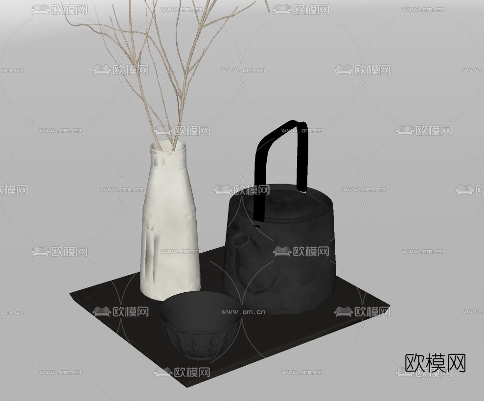 现代茶具茶壶su模型下载（渲染图2）