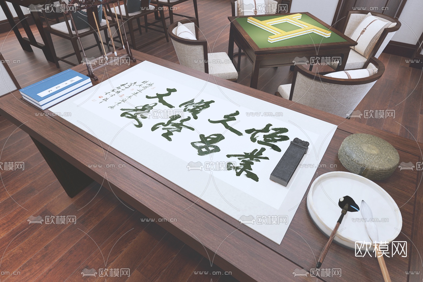 中式茶室棋牌室书房3d模型下载（渲染图3）