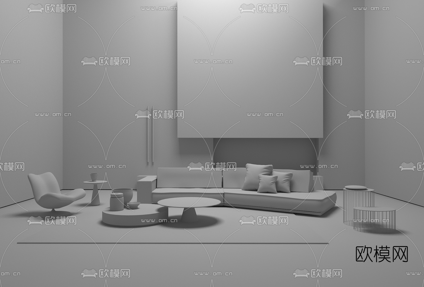 意大利Baxter品牌 现代浅蓝色布艺转角沙发组合3d模型