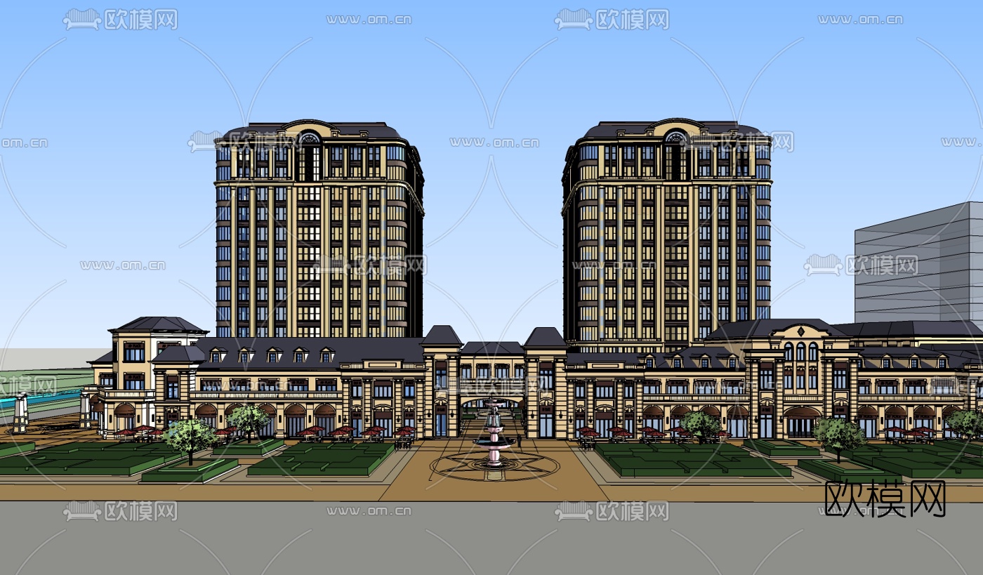 法式商业街su模型下载（渲染图5）