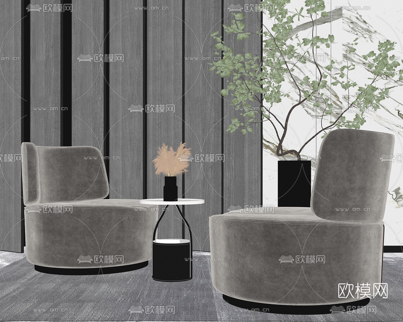 现代布艺休闲沙发su模型下载（渲染图2）