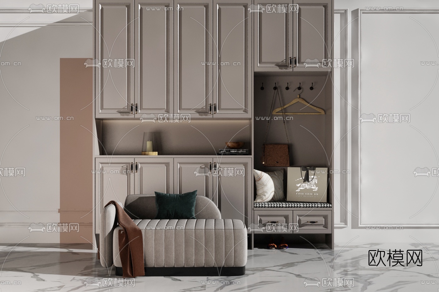 简欧换鞋凳鞋柜su模型下载