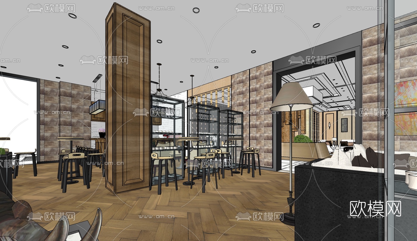 现代酒店大堂免费su模型下载（渲染图1）