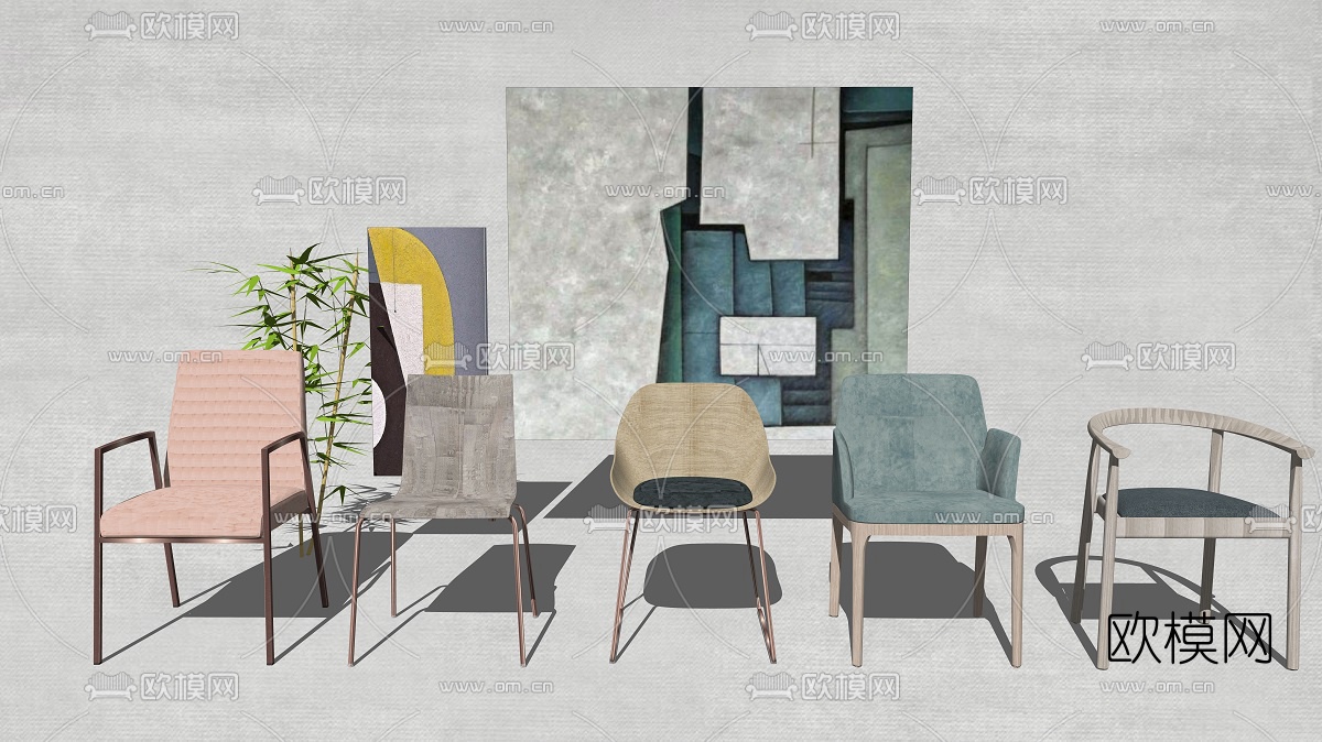 现代布艺单椅su模型下载（渲染图1）