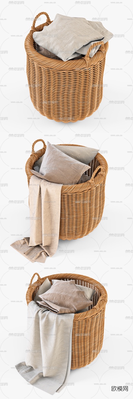 自然风藤编筐3d模型下载（渲染图1）