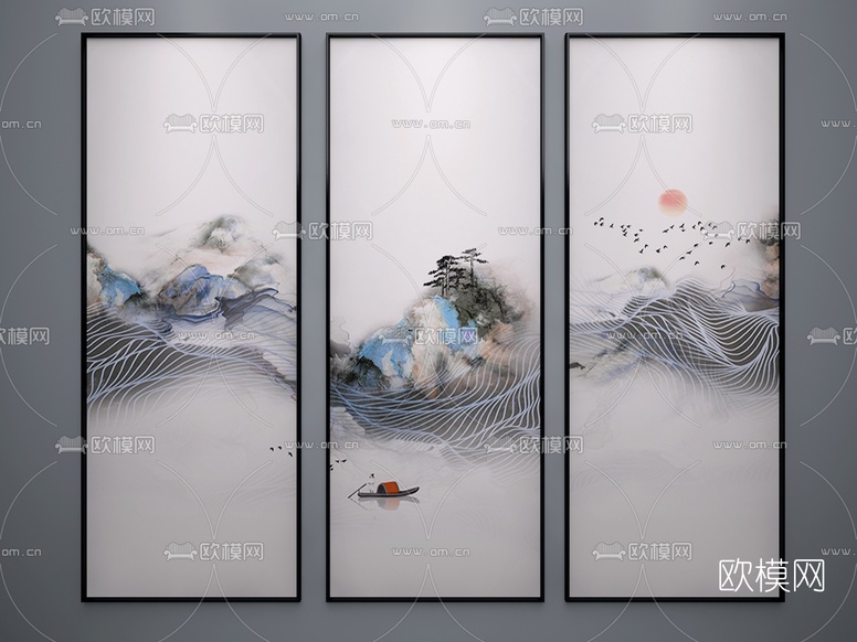 中式装饰画组合3D模型下载