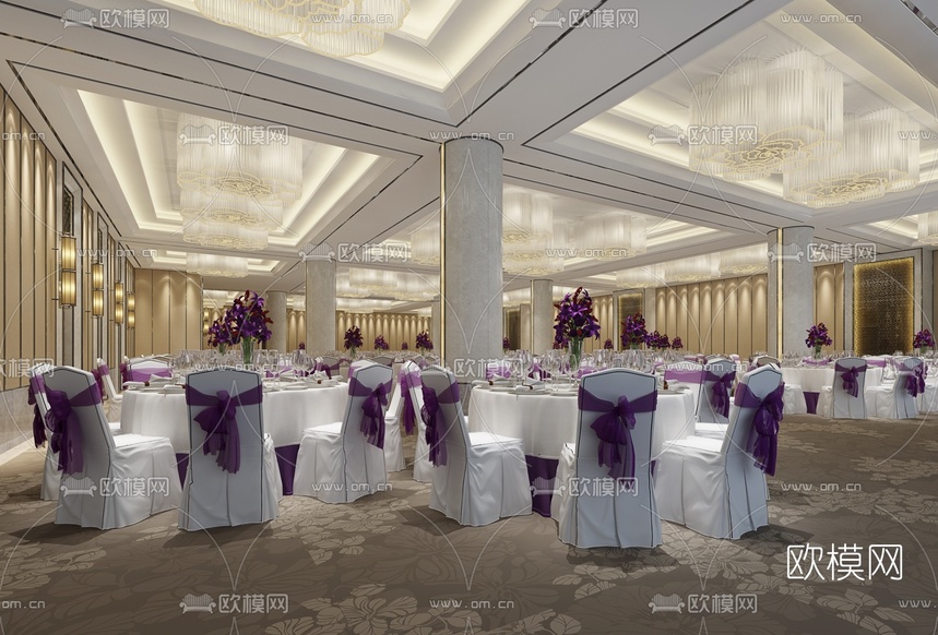 现代酒店宴会厅3d模型下载