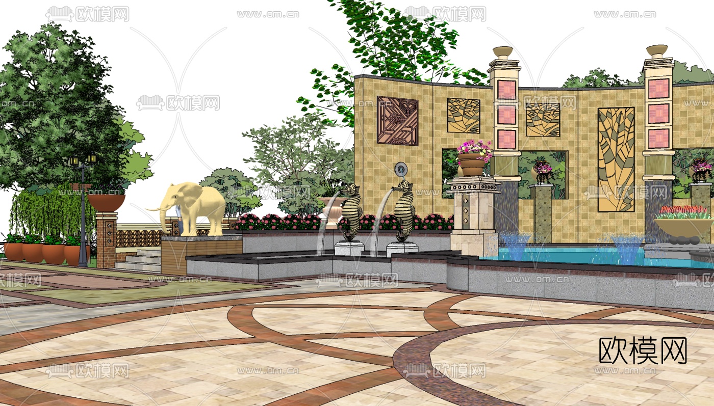 欧式园林景观su模型下载（渲染图4）