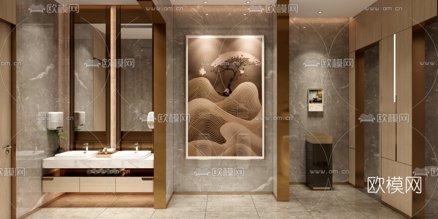 现代公共卫生间3d模型下载（渲染图2）