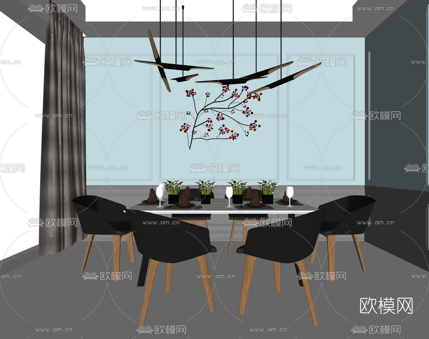 北欧餐桌椅组合su模型下载（渲染图1）