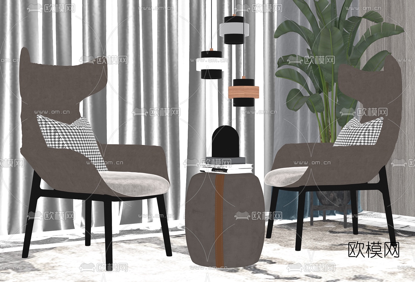 现代轻奢休闲椅su模型下载（渲染图2）