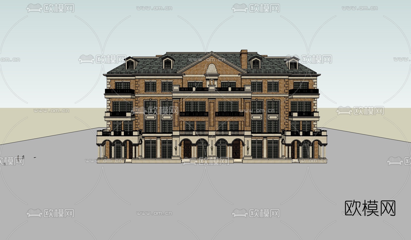 欧式公寓楼su模型下载（渲染图3）