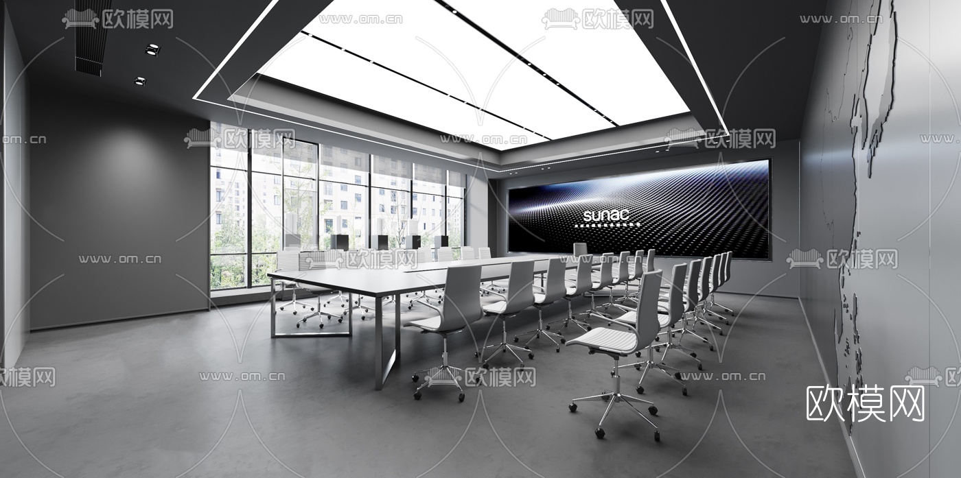 现代高级灰会议室3d模型下载（渲染图2）
