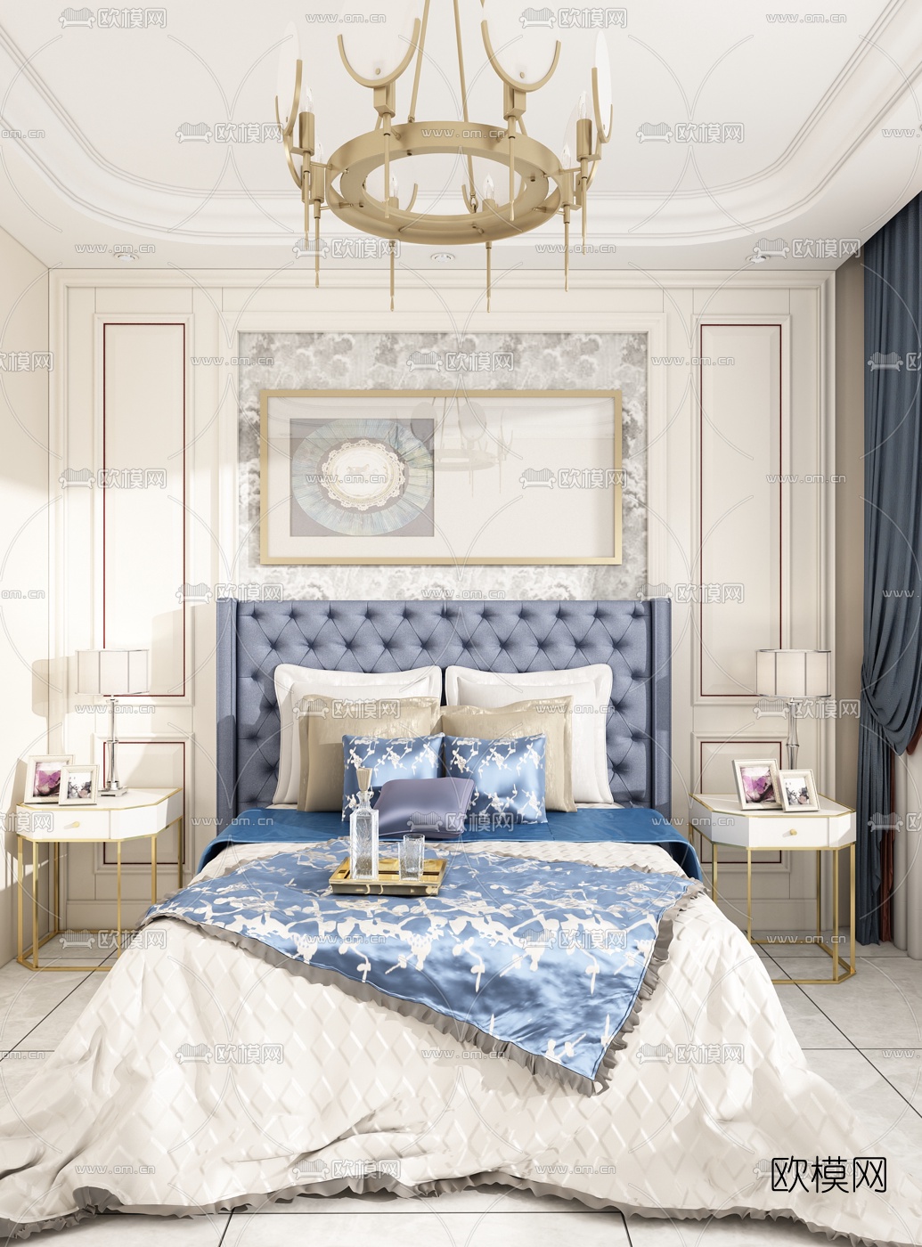 简欧双人床3d模型下载