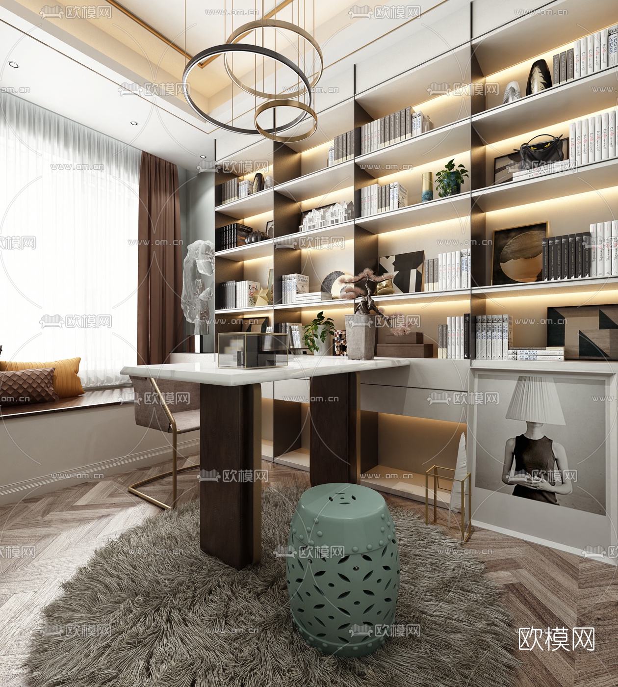 现代书房3d模型下载