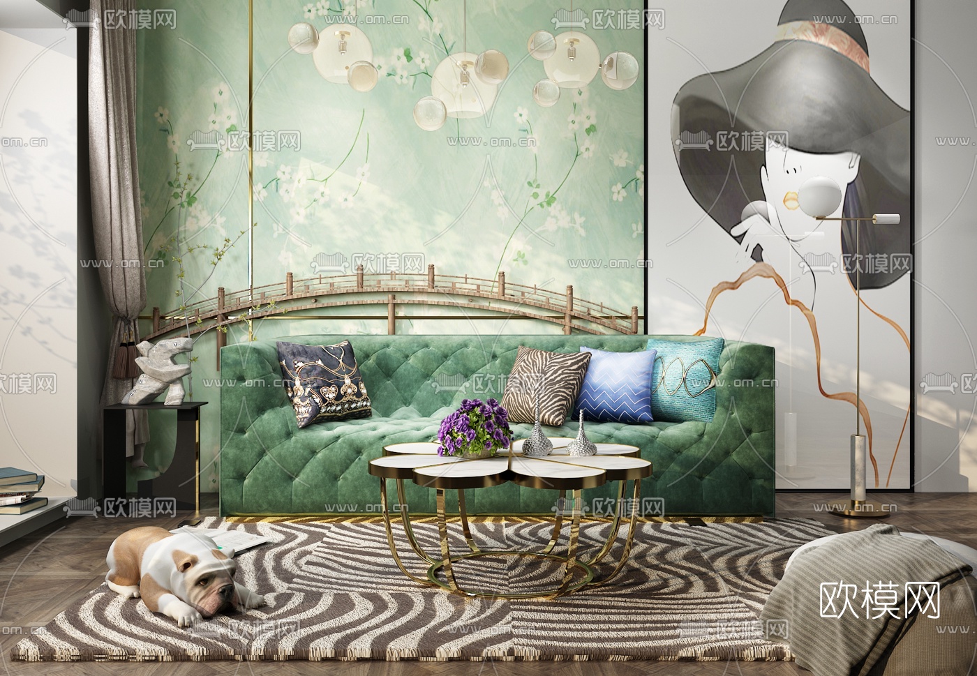 简欧多人沙发3d模型下载