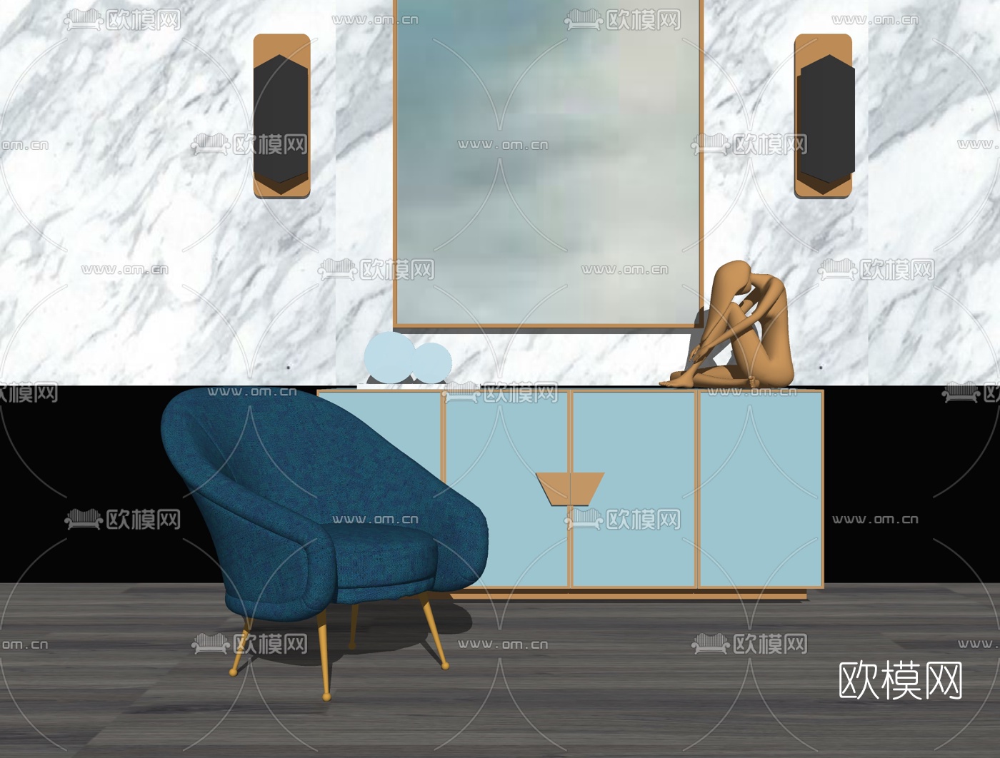 后现代轻奢边柜su模型下载