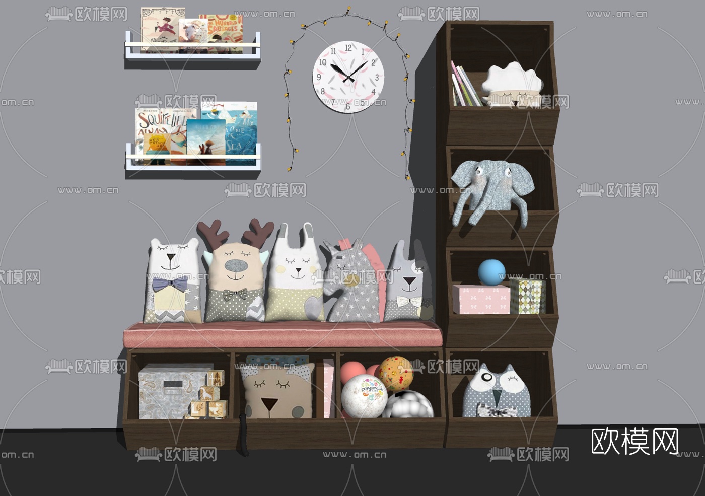 北欧儿童玩具收纳柜su模型下载