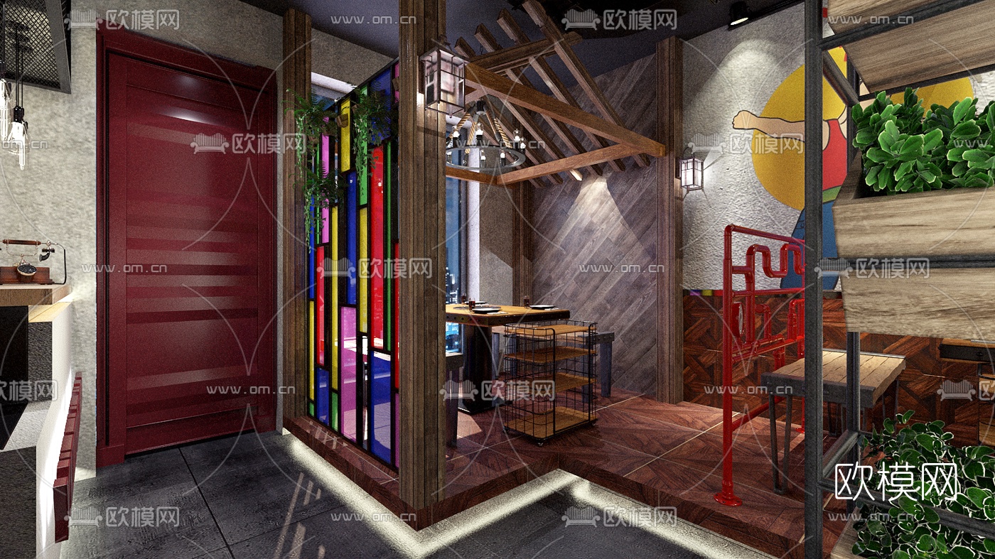 工业风串串火锅店su模型下载（渲染图7）