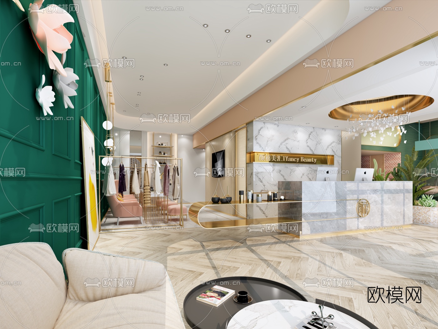 现代轻奢美容院3d模型下载（渲染图1）