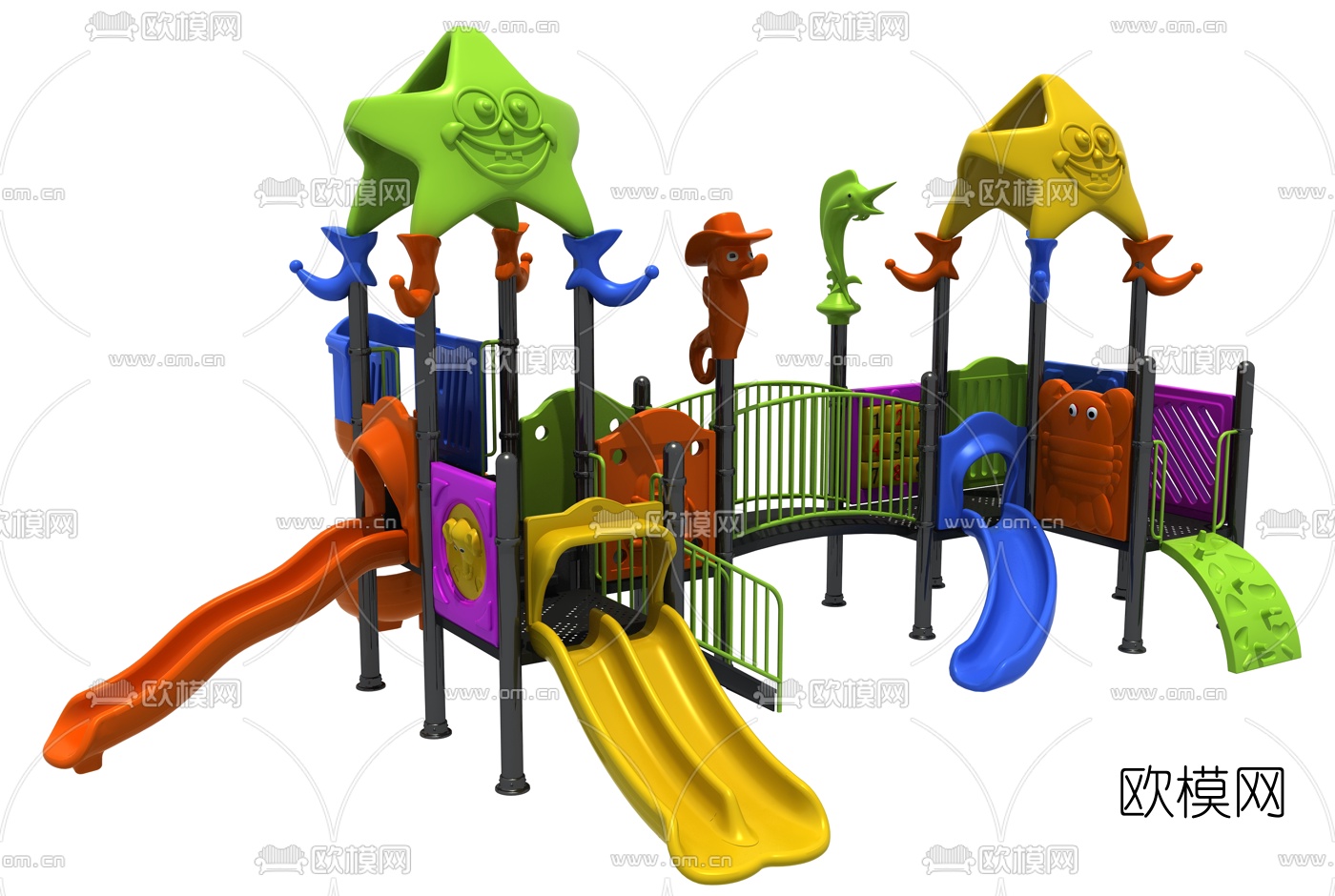 现代儿童滑梯游乐设施3d模型下载（渲染图1）