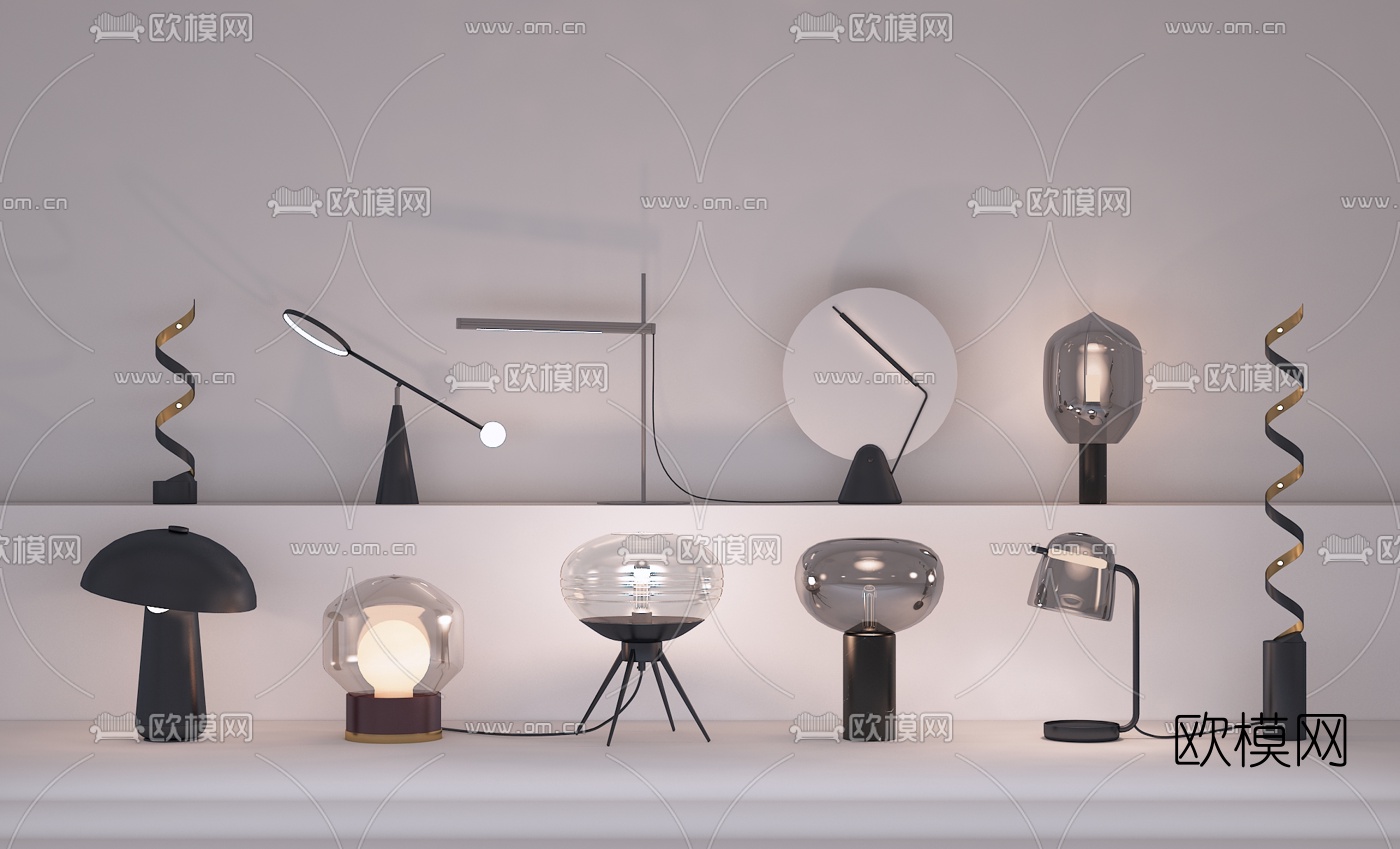 现代金属台灯组合3d模型