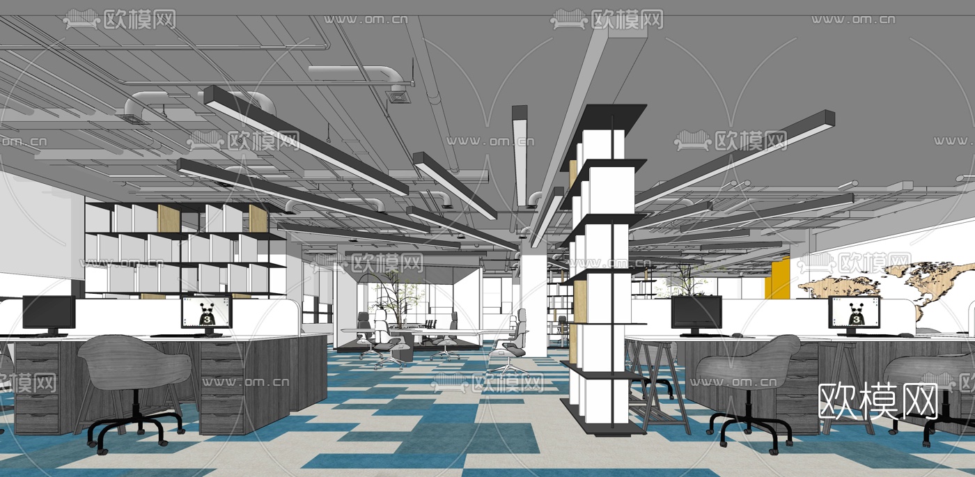 现代综合办公区su模型下载