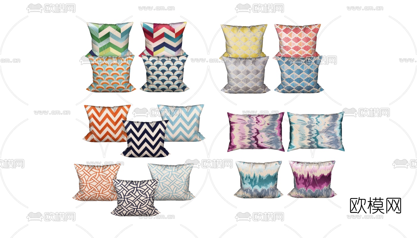 现代布艺抱枕su模型下载