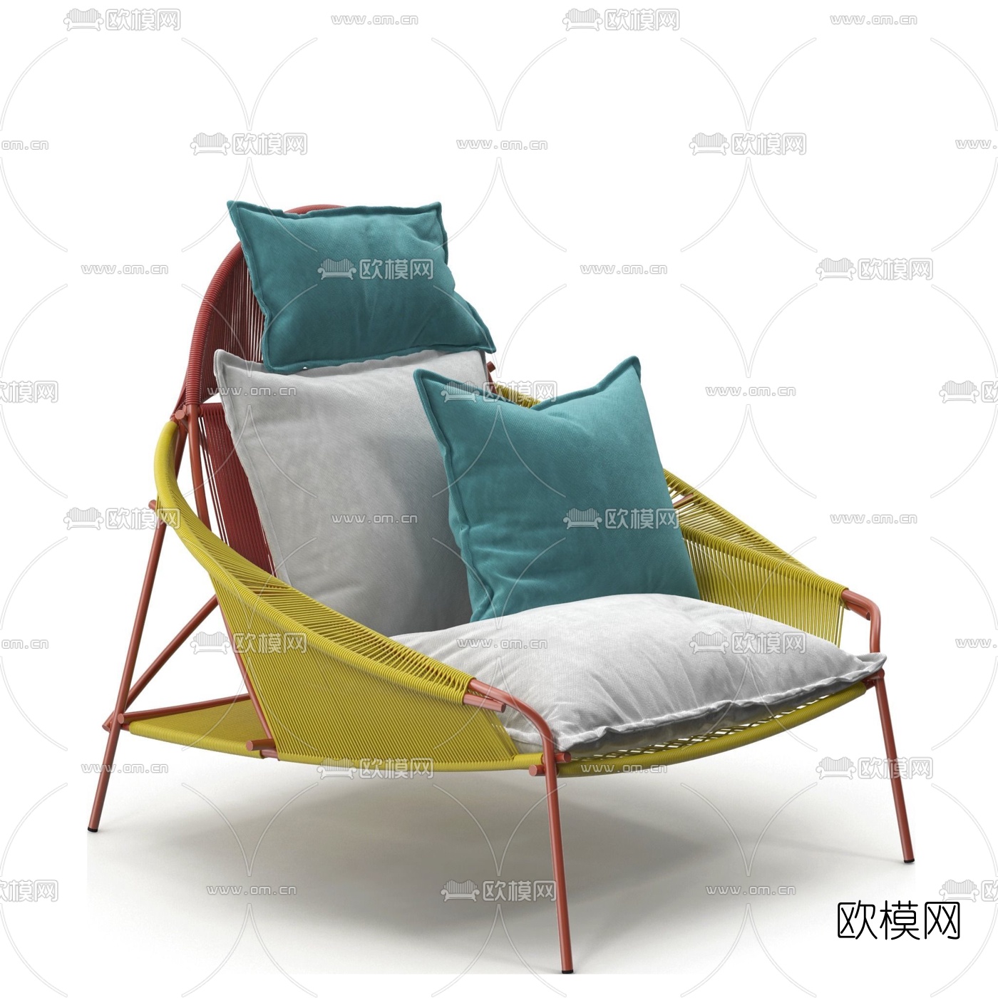 现代藤编休闲户外椅3d模型下载（渲染图2）