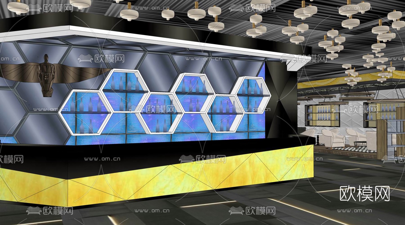现代网吧su模型下载（渲染图6）