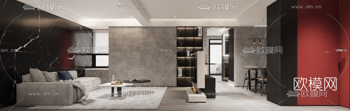 现代简约客厅餐厅3d模型