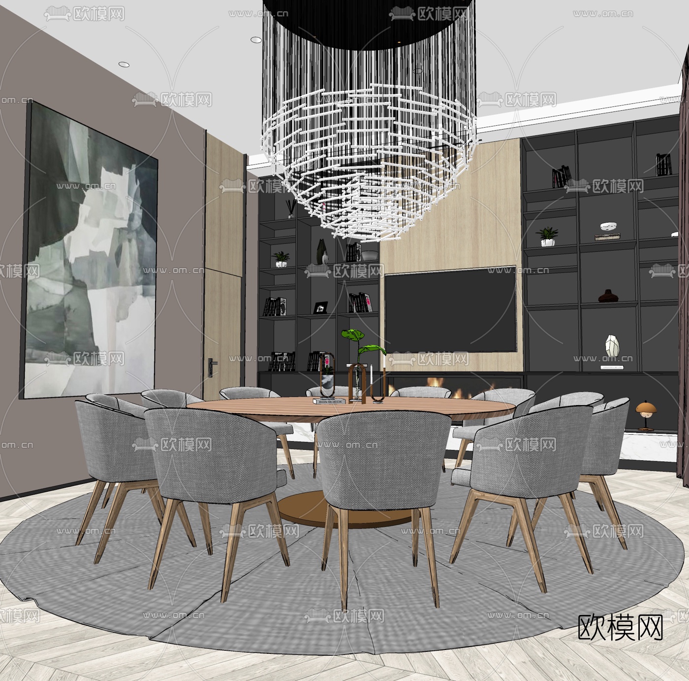 现代餐厅包房su模型下载（渲染图2）