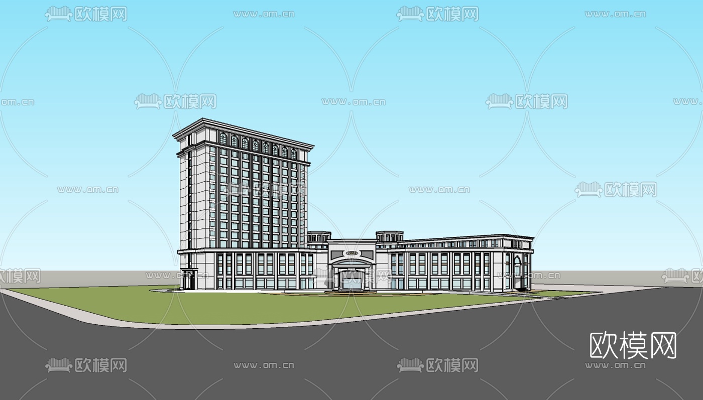欧式办公楼su模型下载（渲染图2）