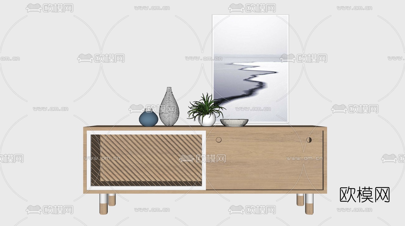 北欧电视柜su模型下载